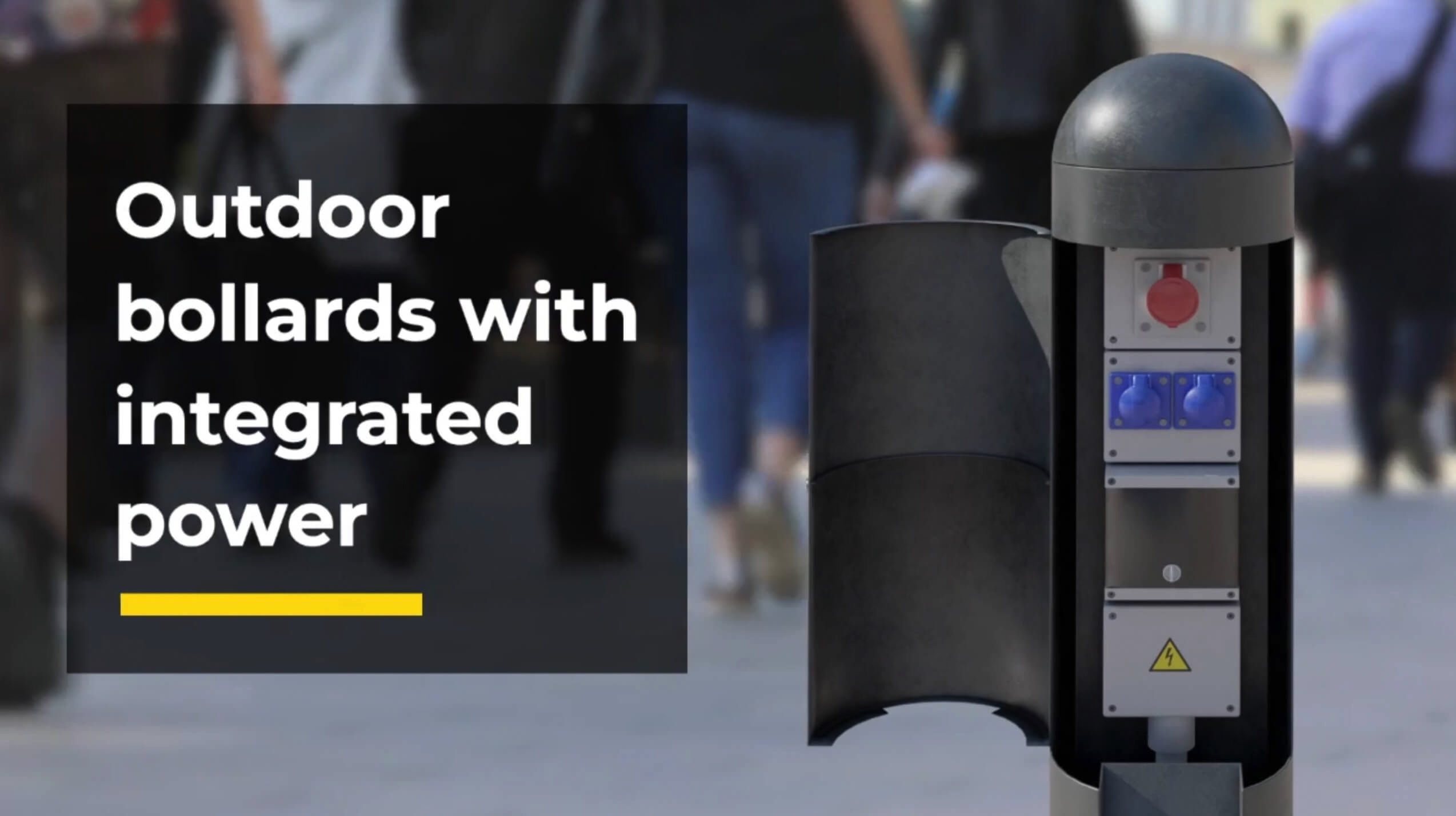 Video showing outdoor power bollards with integrated power
